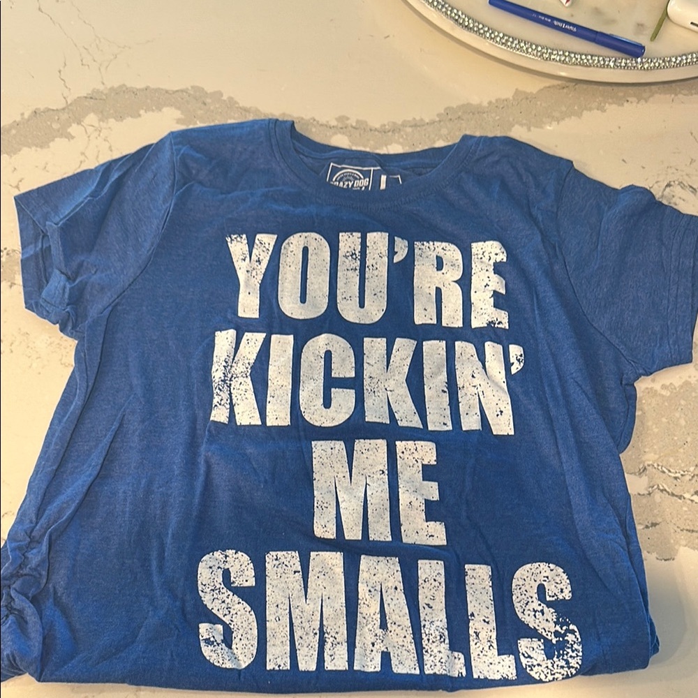 Crazy Dog T-Shirts Blue Short Sleeve Tee with Bold Movie Quote